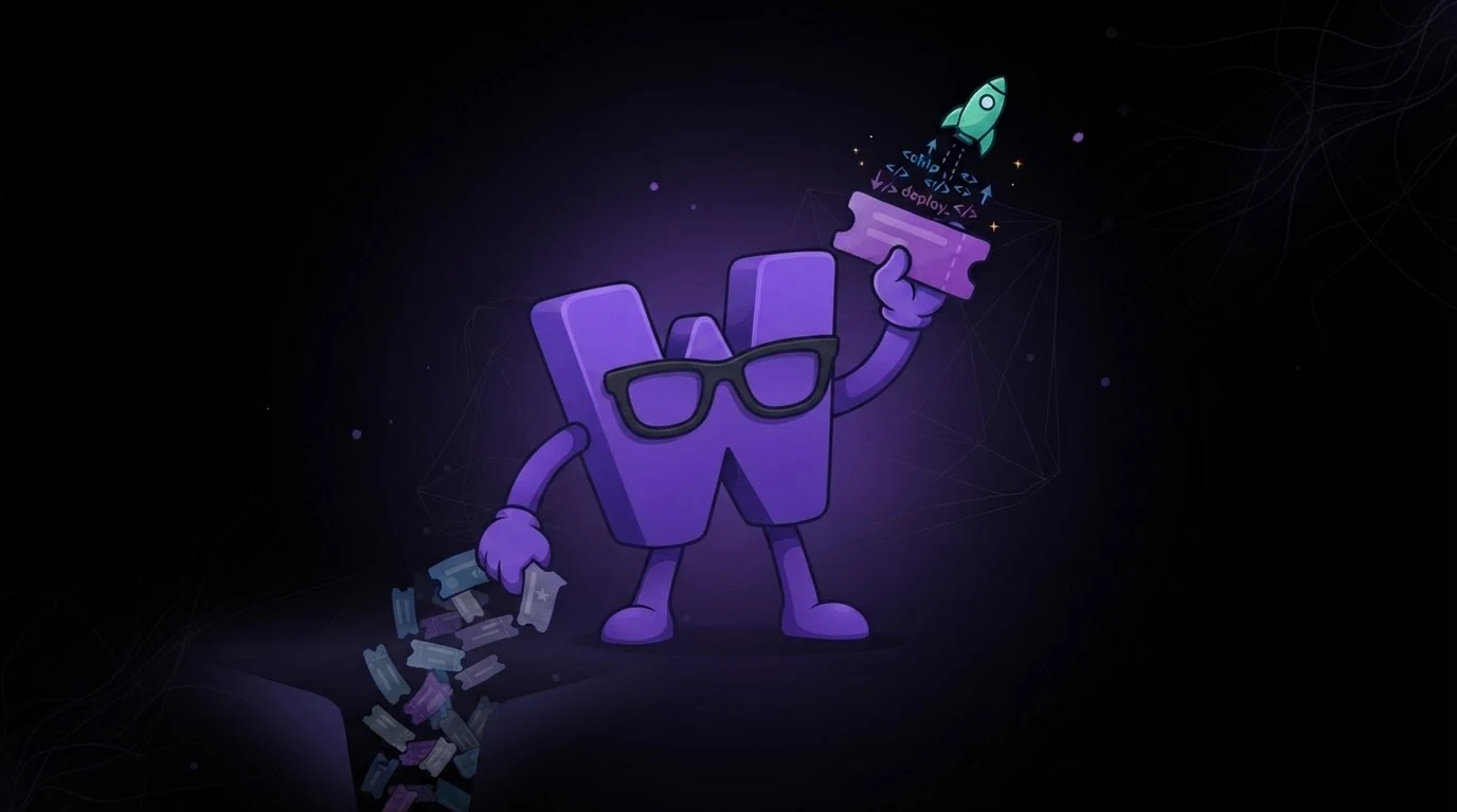 Wanta.dev mascot carrying a growing stack of backlog tickets