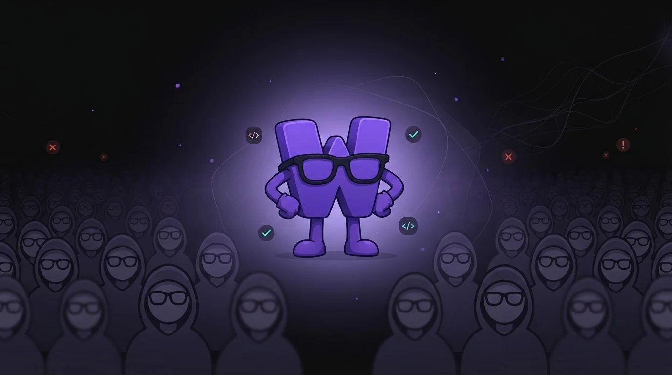 Wanta.dev mascot standing out from a crowd of identical figures