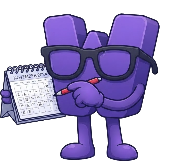 Wanta mascot holding a calendar